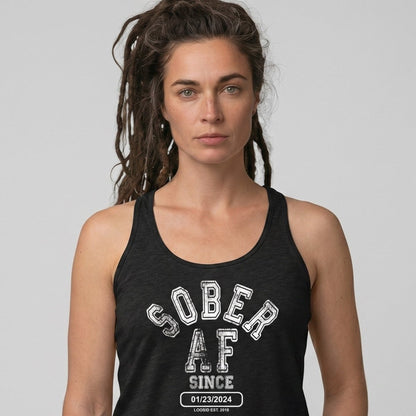 Sober AF Since Sober Tank Top close-up view (view 2)