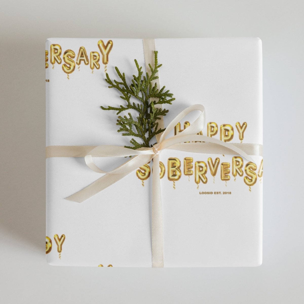 Loosid White Happy Soberversary Balloons Wrapping Paper Sobriety Gift featuring the design