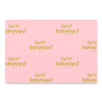 Pink Happy Soberversary Balloons Wrapping Paper Sobriety Gift close-up view (view 2)
