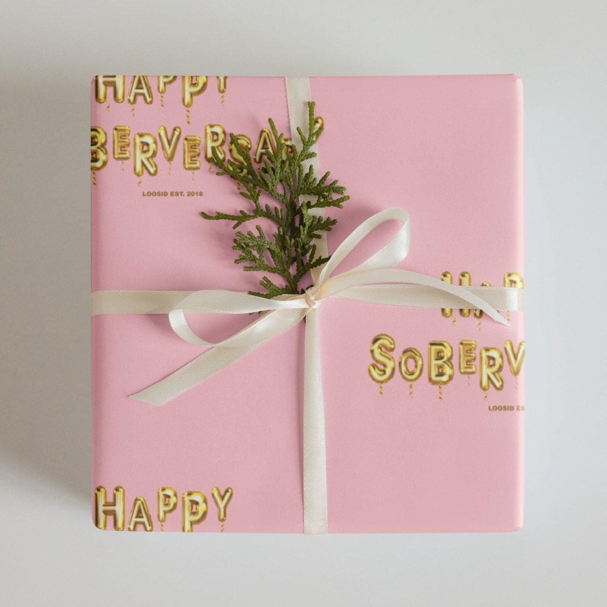 Loosid Pink Happy Soberversary Balloons Wrapping Paper Sobriety Gift featuring the design