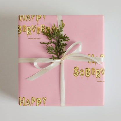 Loosid Pink Happy Soberversary Balloons Wrapping Paper Sobriety Gift featuring the design
