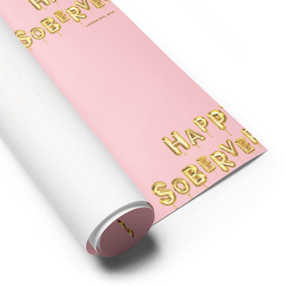 Pink Happy Soberversary Balloons Wrapping Paper Sobriety Gift flat lay styled image (view 3)