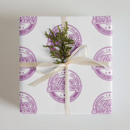 Loosid Pink Happy Soberversary Shield Wrapping Paper Sobriety Gift featuring the design