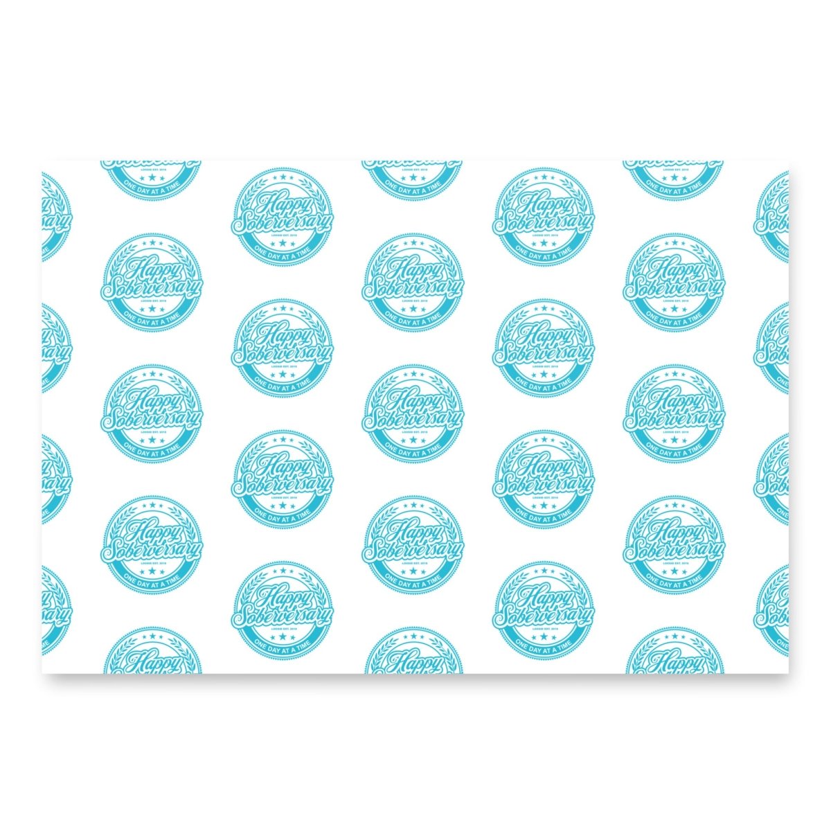 Lt. Blue Happy Soberversary Shield Wrapping Paper Sobriety Gift close-up view (view 2)