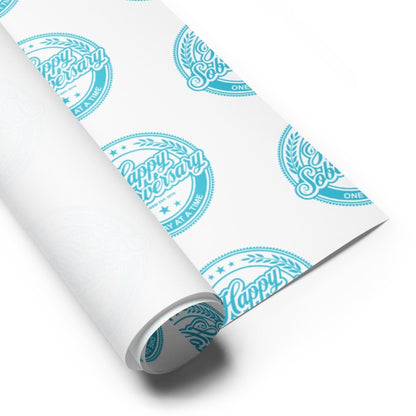 Lt. Blue Happy Soberversary Shield Wrapping Paper Sobriety Gift flat lay styled image (view 3)