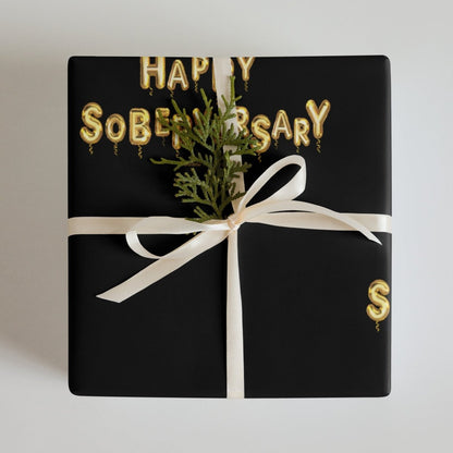 Loosid Black Happy Soberversary Balloons Wrapping Paper Sobriety Gift featuring the design