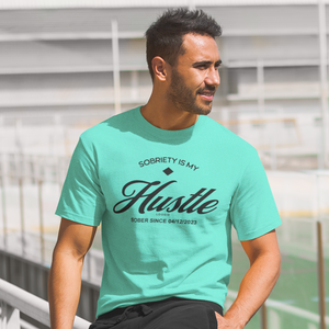 Hustle Men's Relaxed T-Shirt w/Personalize Sober Date